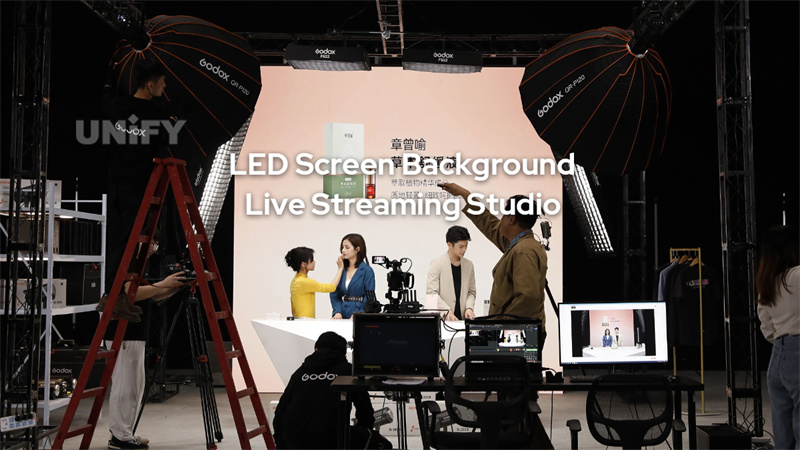 live studio setup with LED wall background.