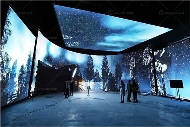 Close-up fine-pitch LED modules in gallery