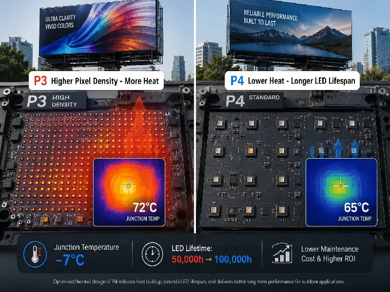 P3 vs P4 outdoor LED screen pixel pitch difference