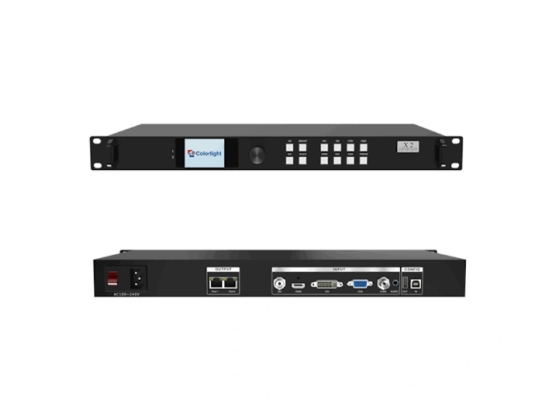 Colorlight X2 rear panel with HDMI DVI SDI VGA CVBS ports and dual Ethernet