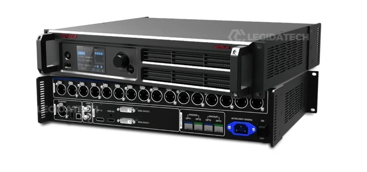 NovaStar MCTRL4K 4K LED processor rack-mounted in professional AV equipment setup