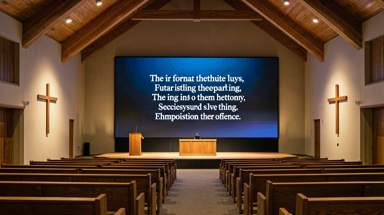 Church LED screen display showing worship lyrics in a modern sanctuary — large format LED video wall installation