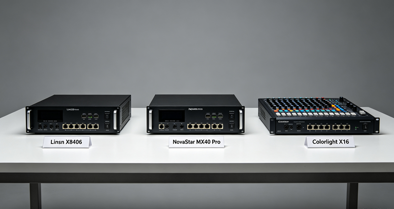 Linsn X8406 two-in-one LED display controller front panel with DVI inputs and Ethernet outputs