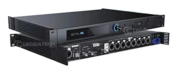 NovaStar MCTRL R5 LED display controller deployed in a professional concert stage rental setup with LED video wall displaying live performance visuals