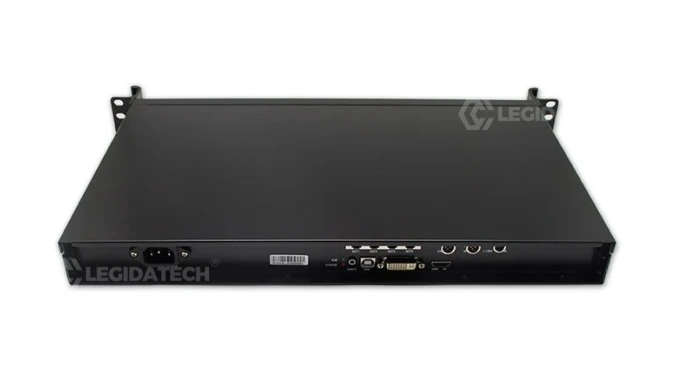 NovaStar MCTRL600 rear panel with DVI HDMI audio input and 4 RJ45 Gigabit Ethernet output ports