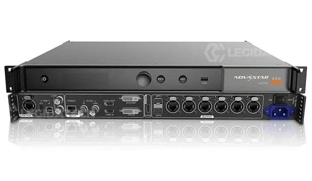 Novastar MCTRL660 PRO Front Panel with Display Novastar MCTRL660 PRO LED display controller front panel with LCD display screen, LED status indicators and control buttons