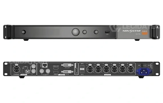 Novastar MCTRL660 PRO DVI IN and HDMI IN video input ports close-up detail with loop output for cascading multiple controllers
