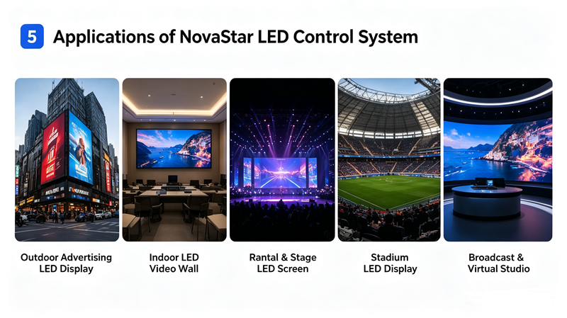 NovaStar LED control system applications outdoor advertising billboard indoor fine pitch video wall rental stage stadium broadcast studio LED display
