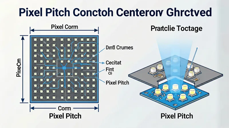 LED pixel pitch technical diagram distance between pixel centers measured in millimeters