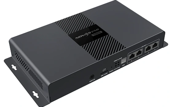 NovaStar VX600 front panel with LCD display and control buttons on black metal chassis