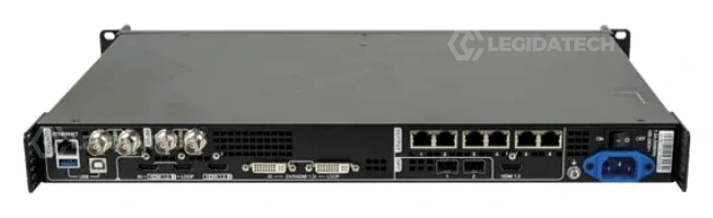 NovaStar VX600 All-in-One LED Controller front panel product photograph on white background showing full 1U rack-mount chassis with LCD screen and control buttons