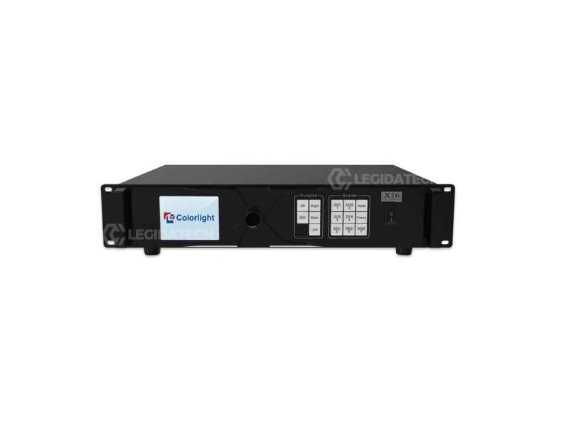 Colorlight X16 LED Display Controller front panel with 3.5-inch LCD screen, rotary knob, and function selection buttons