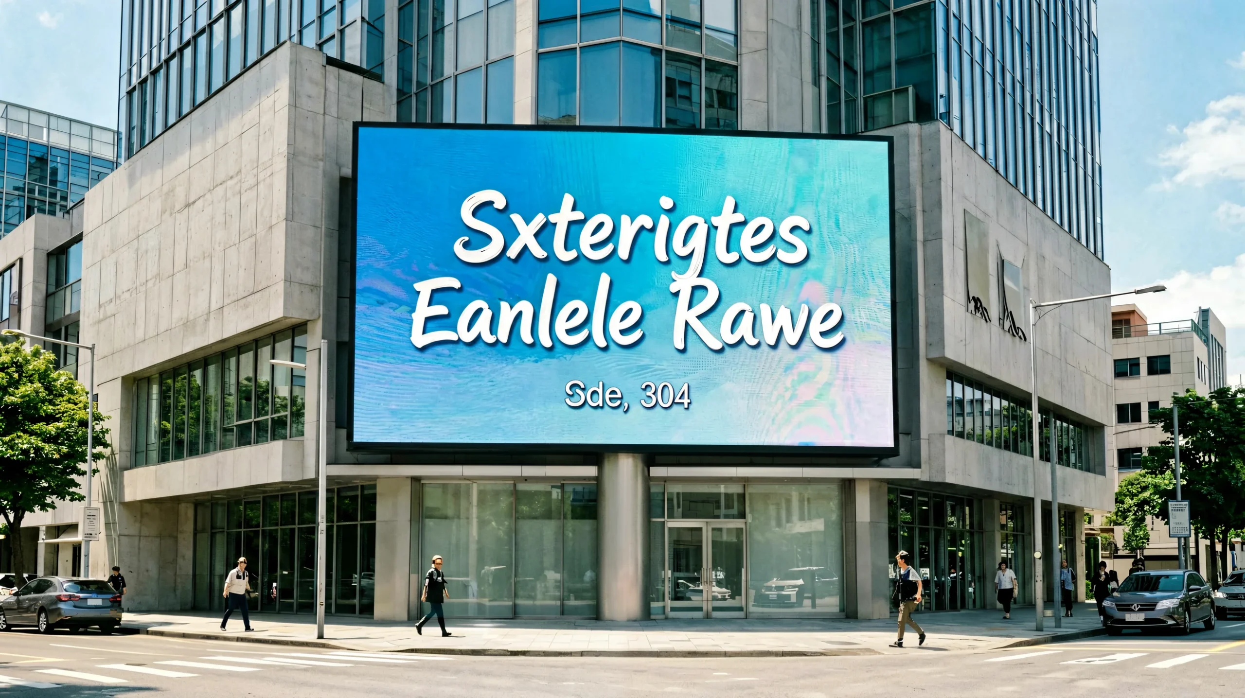Large outdoor LED advertising billboard screen on modern commercial building facade