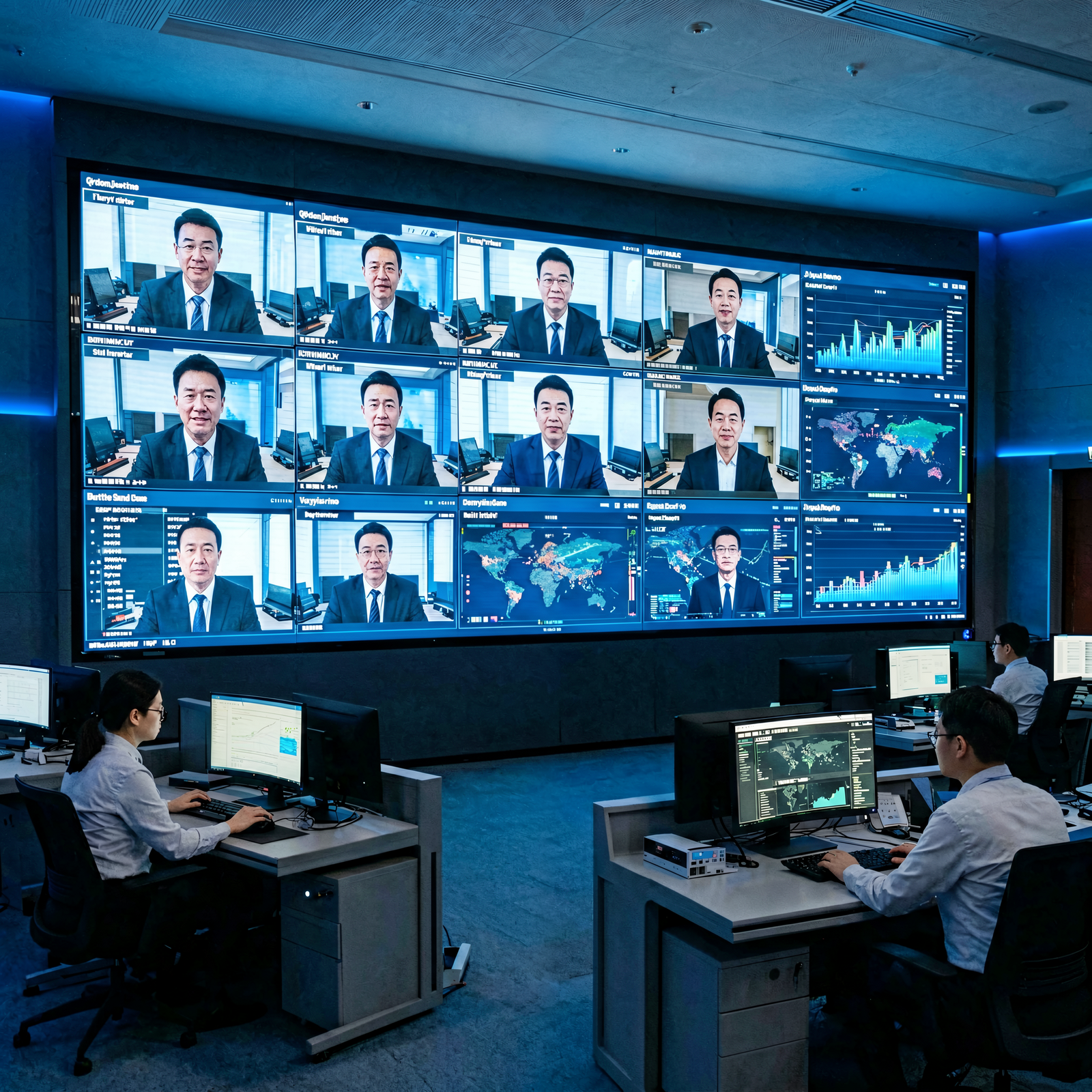 Professional control room video wall with multi-camera feeds displayed on LED screen powered by HD-A6L Android player