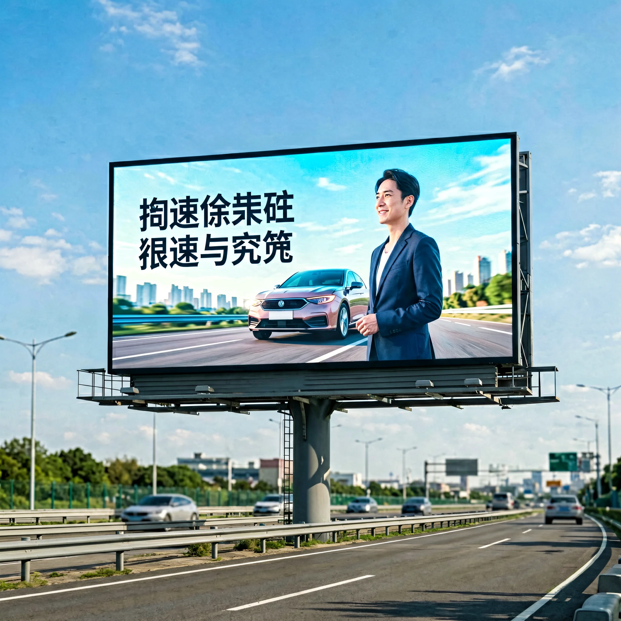 Outdoor LED advertising billboard driven by HD-A3 asynchronous controller at highway