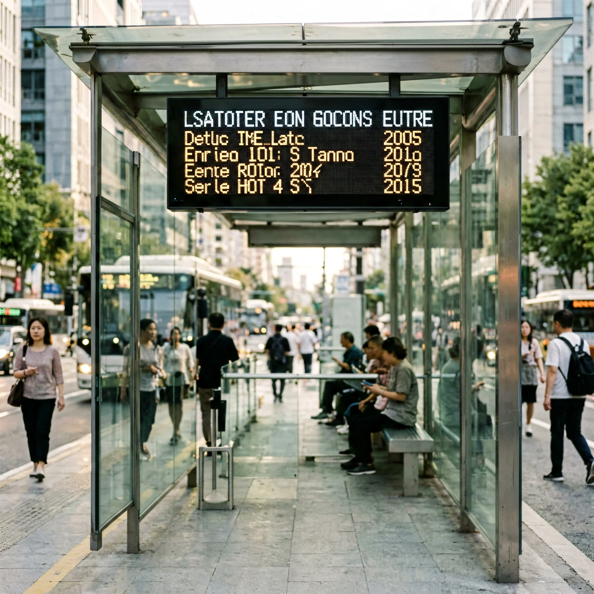 Public transport information LED display at bus station controlled by HD-A3