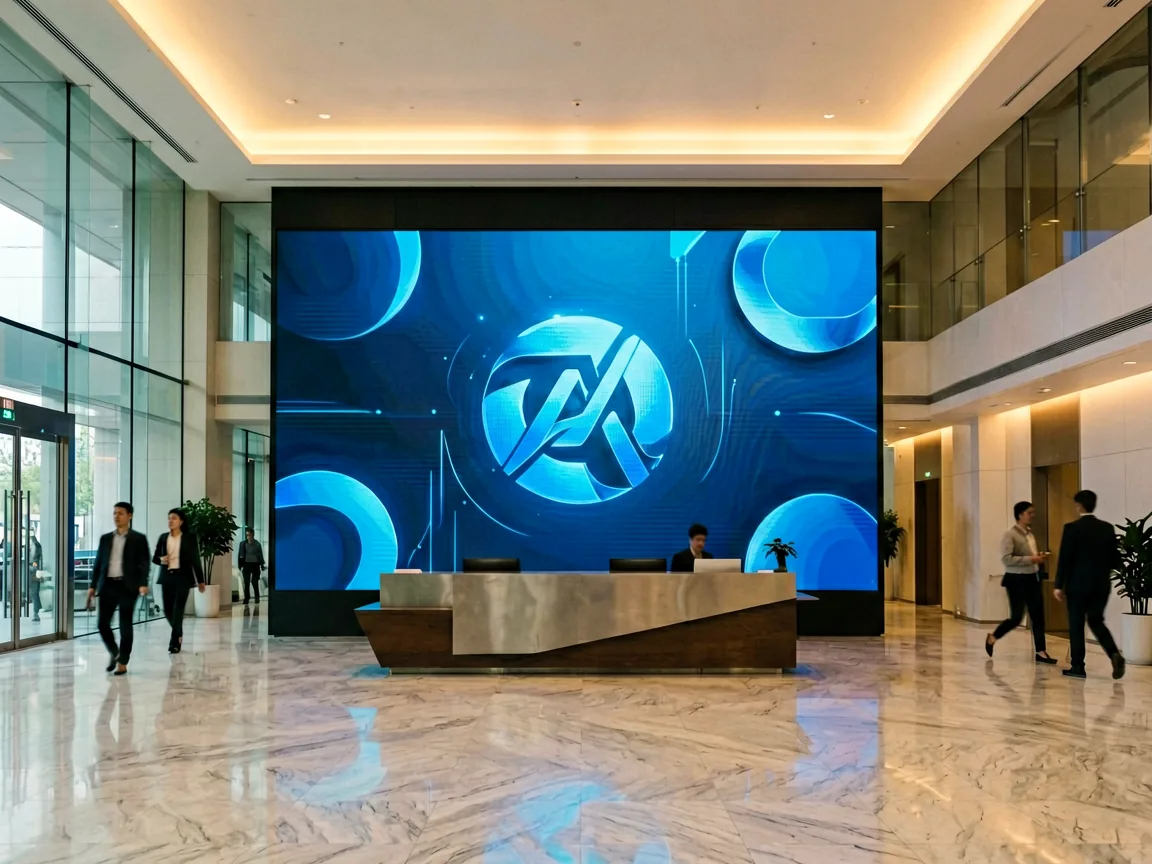 LED video wall in a corporate lobby boardroom