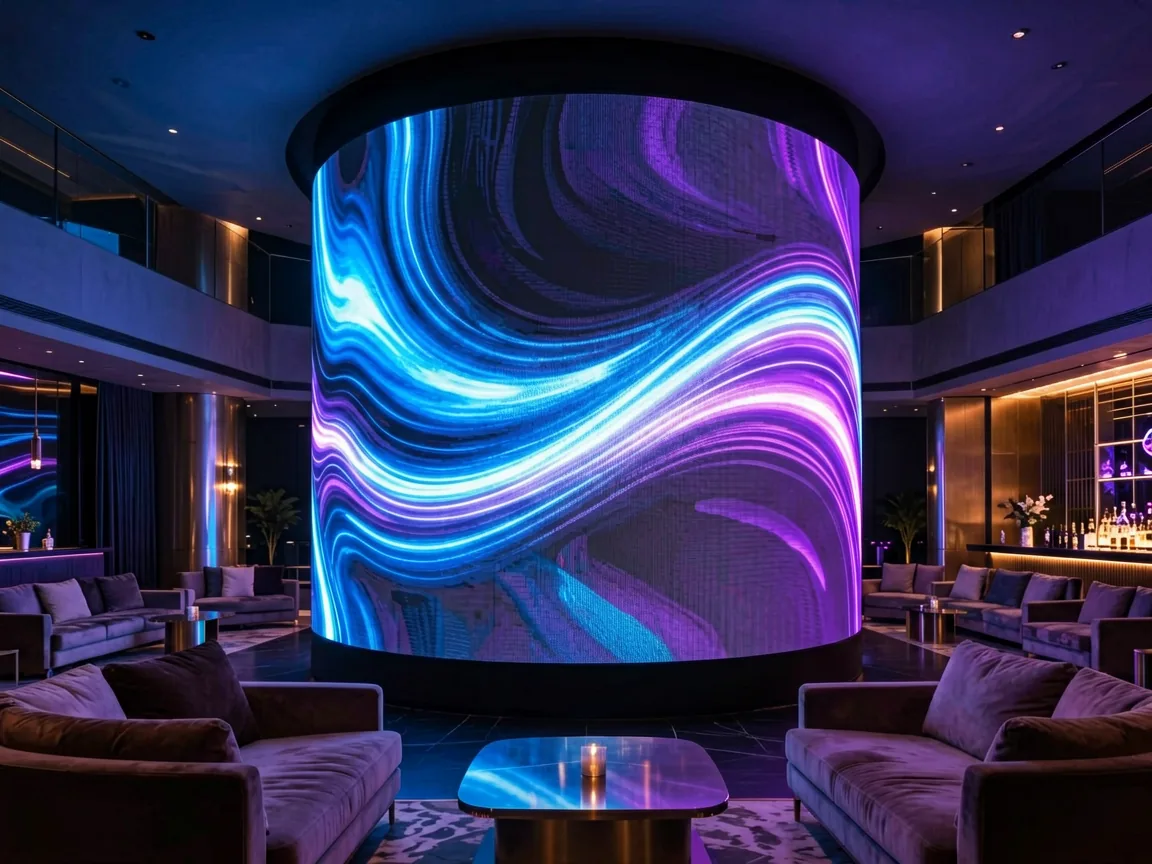 Creative curved LED video wall in a nightlife venue