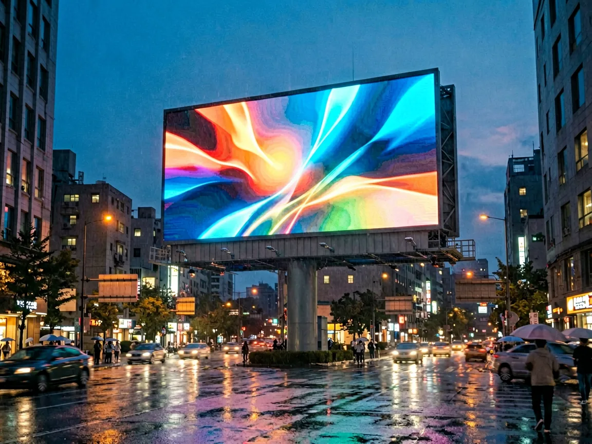 Outdoor advertising LED video wall billboard above a street