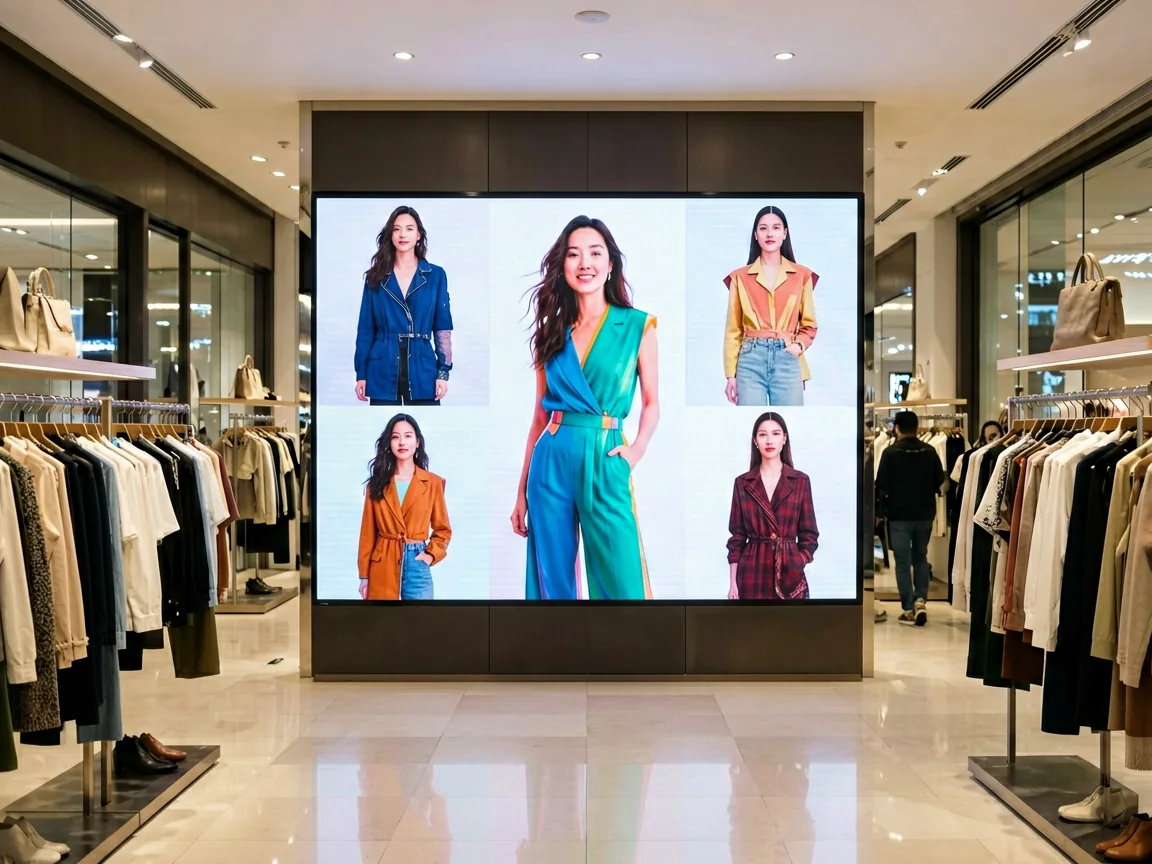 LED video wall in a retail shopping mall storefront