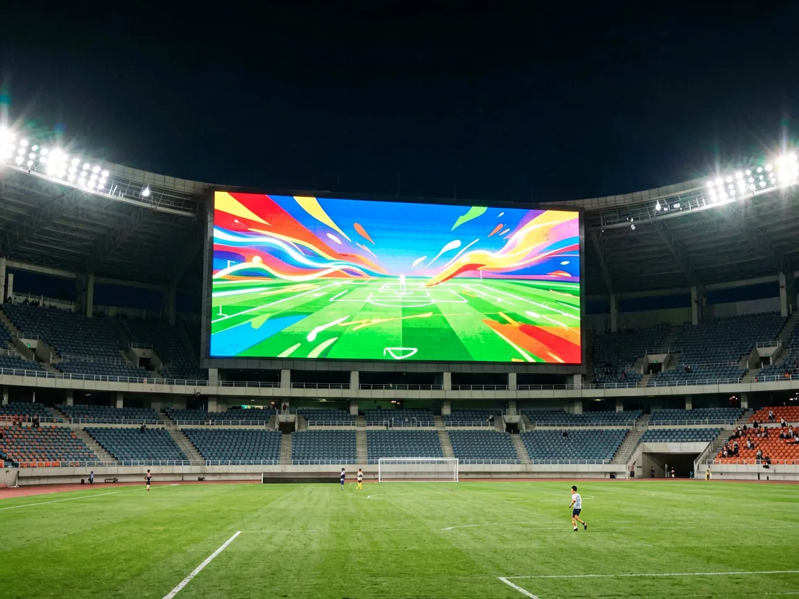 Large outdoor LED video wall scoreboard in a sports stadium