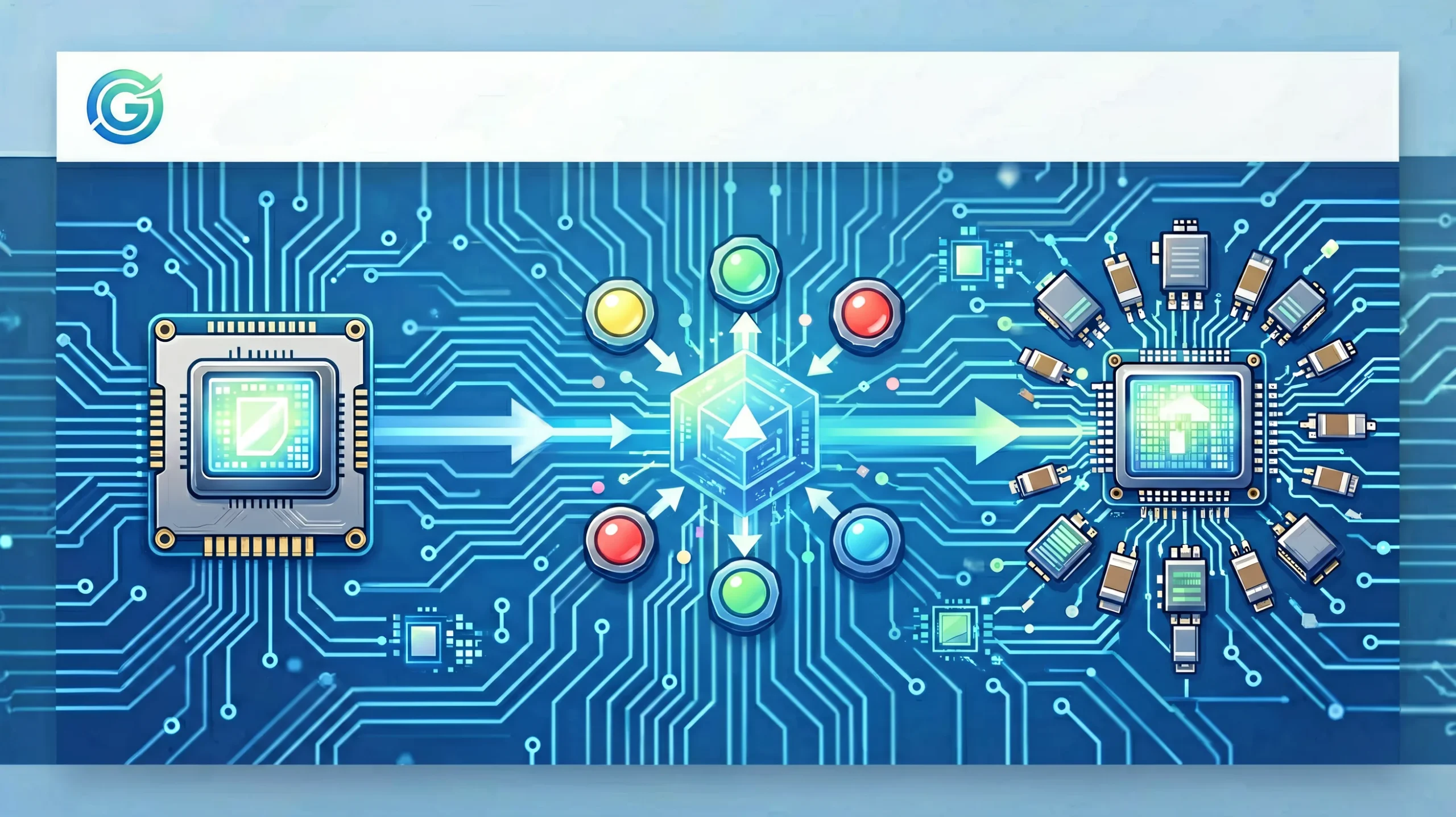 LED receiving card technology white paper header illustration showing data signal flow from sending card through receiving card to LED modules