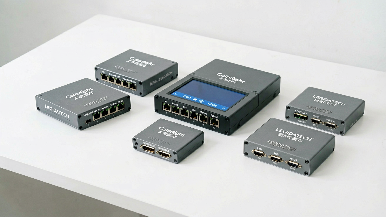 Colorlight LED display controller close-up product view with LEDVISION software interface | LEGIDATECH factory integration