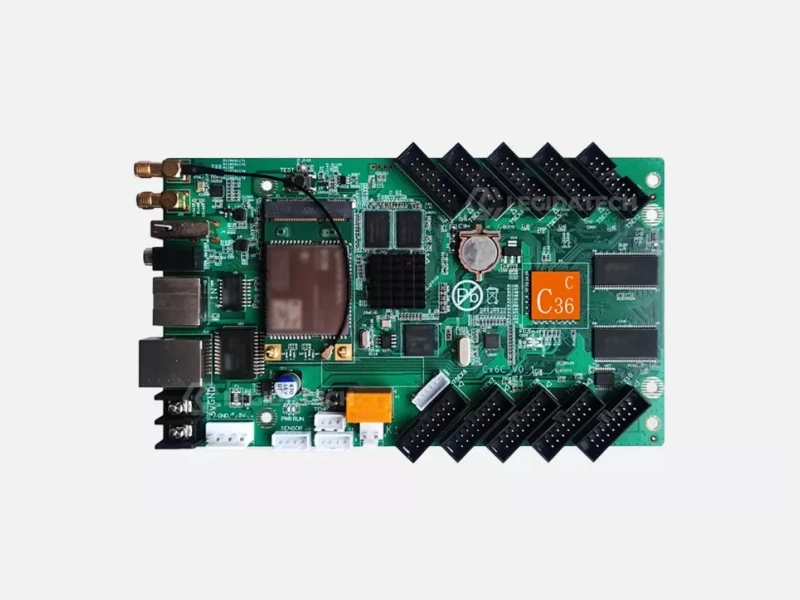 HD-C36C full color asynchronous LED control card front view with HUB75E ports WiFi antenna and 5V power input