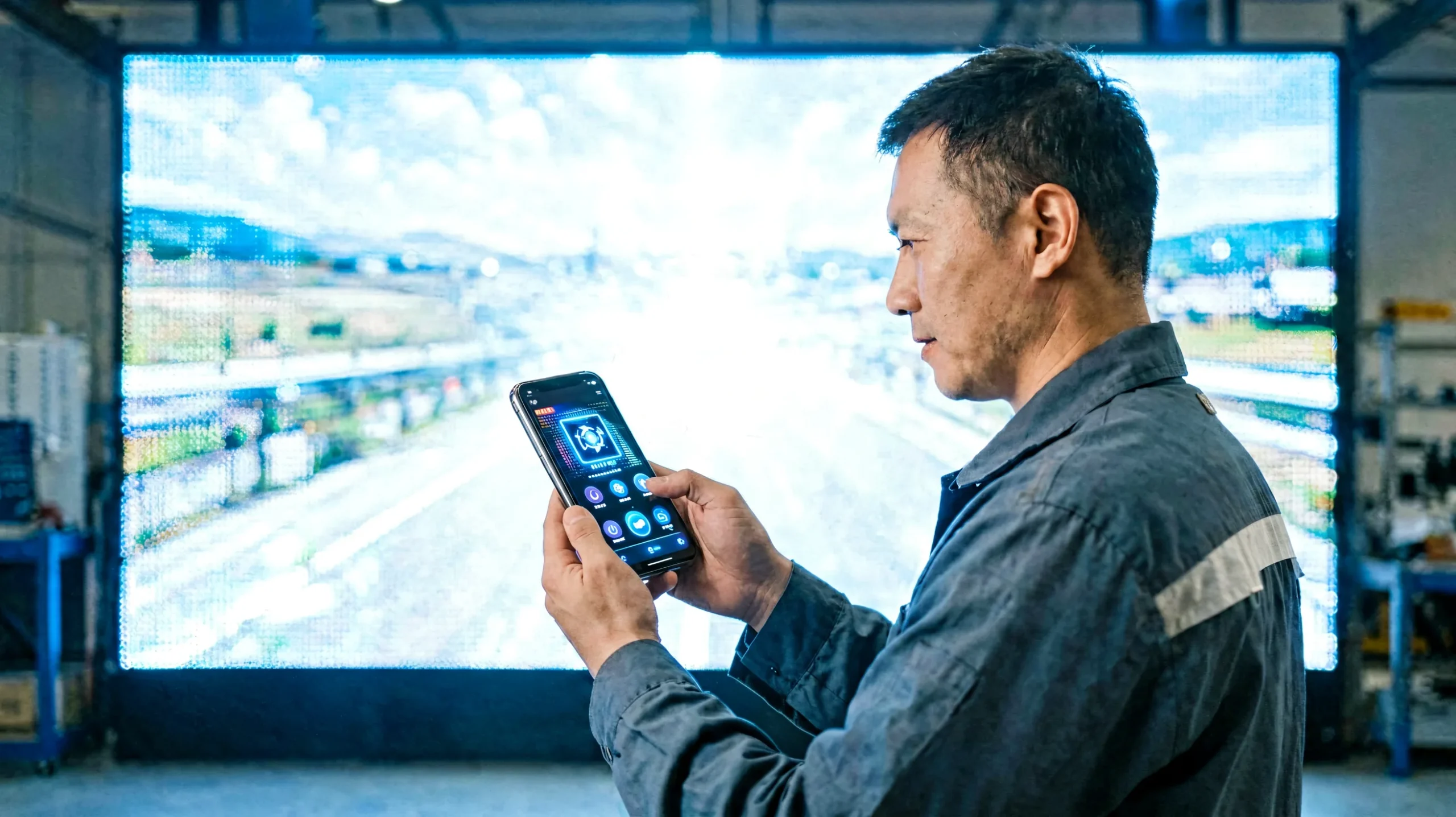 Huidu LEDArt mobile app wirelessly controlling an LED screen over WiFi