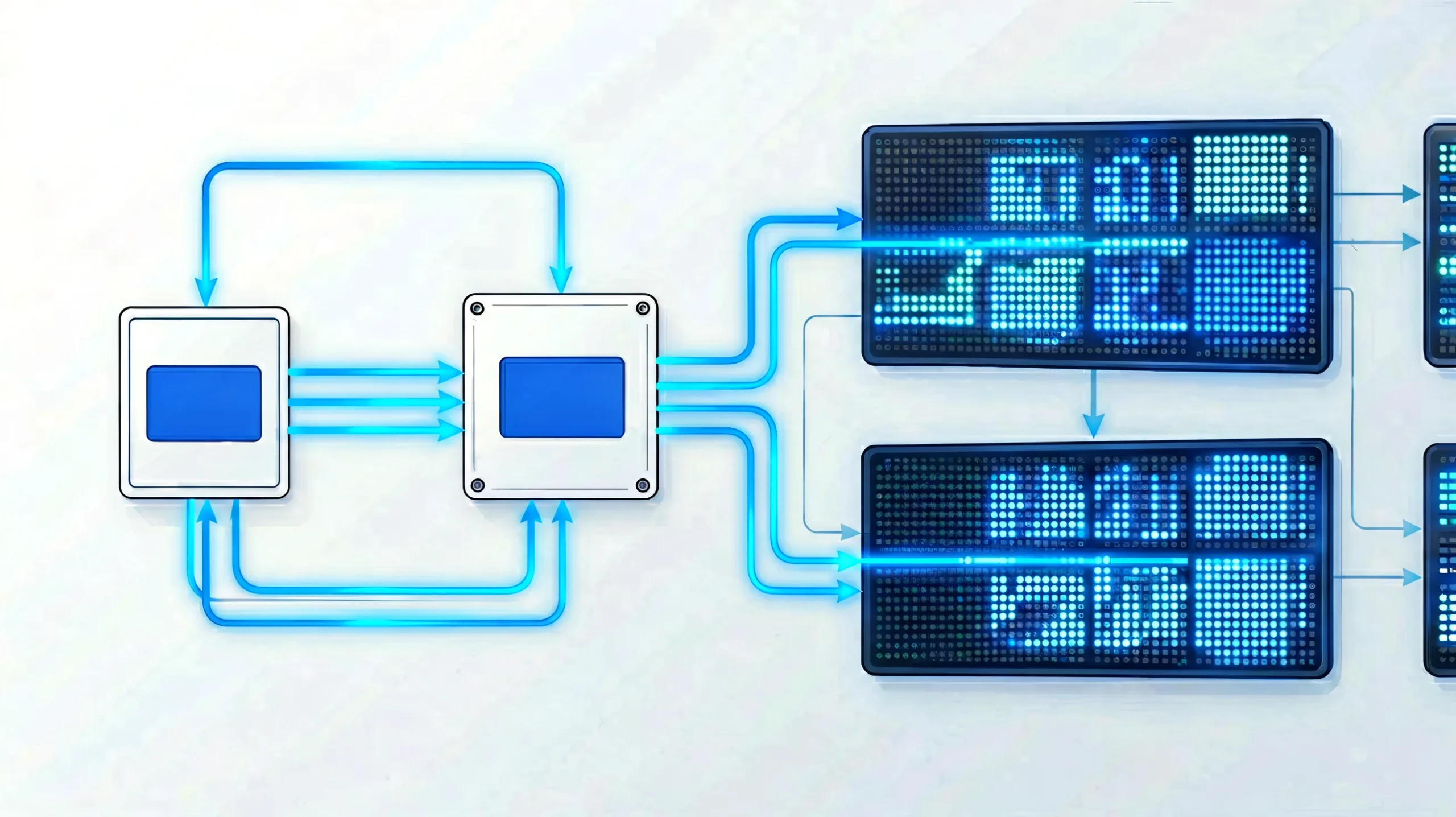 Huidu control system workflow diagram from control card to receiving card to LED modules