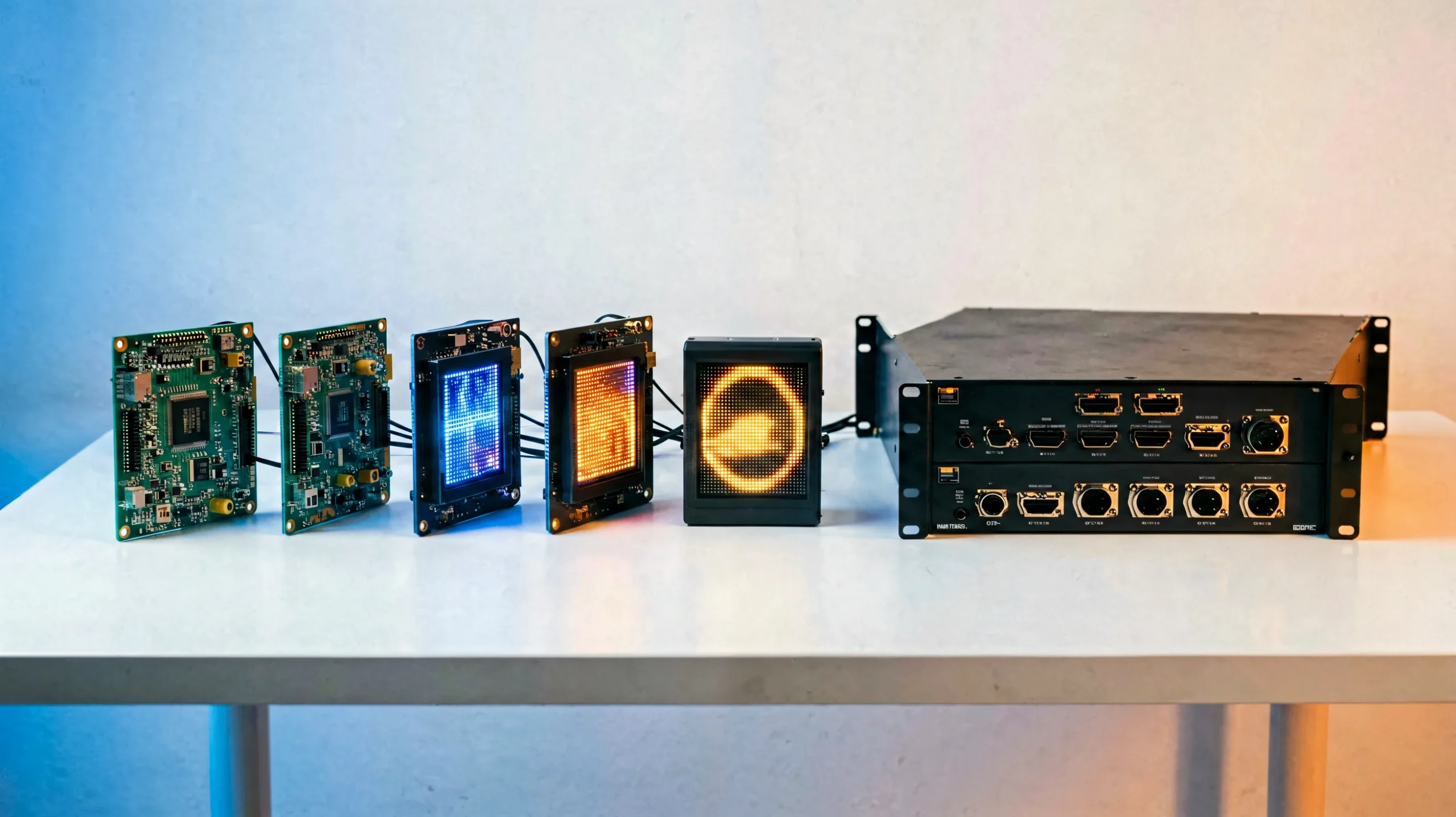 Huidu and NovaStar LED control system product lineups including control cards and video processors