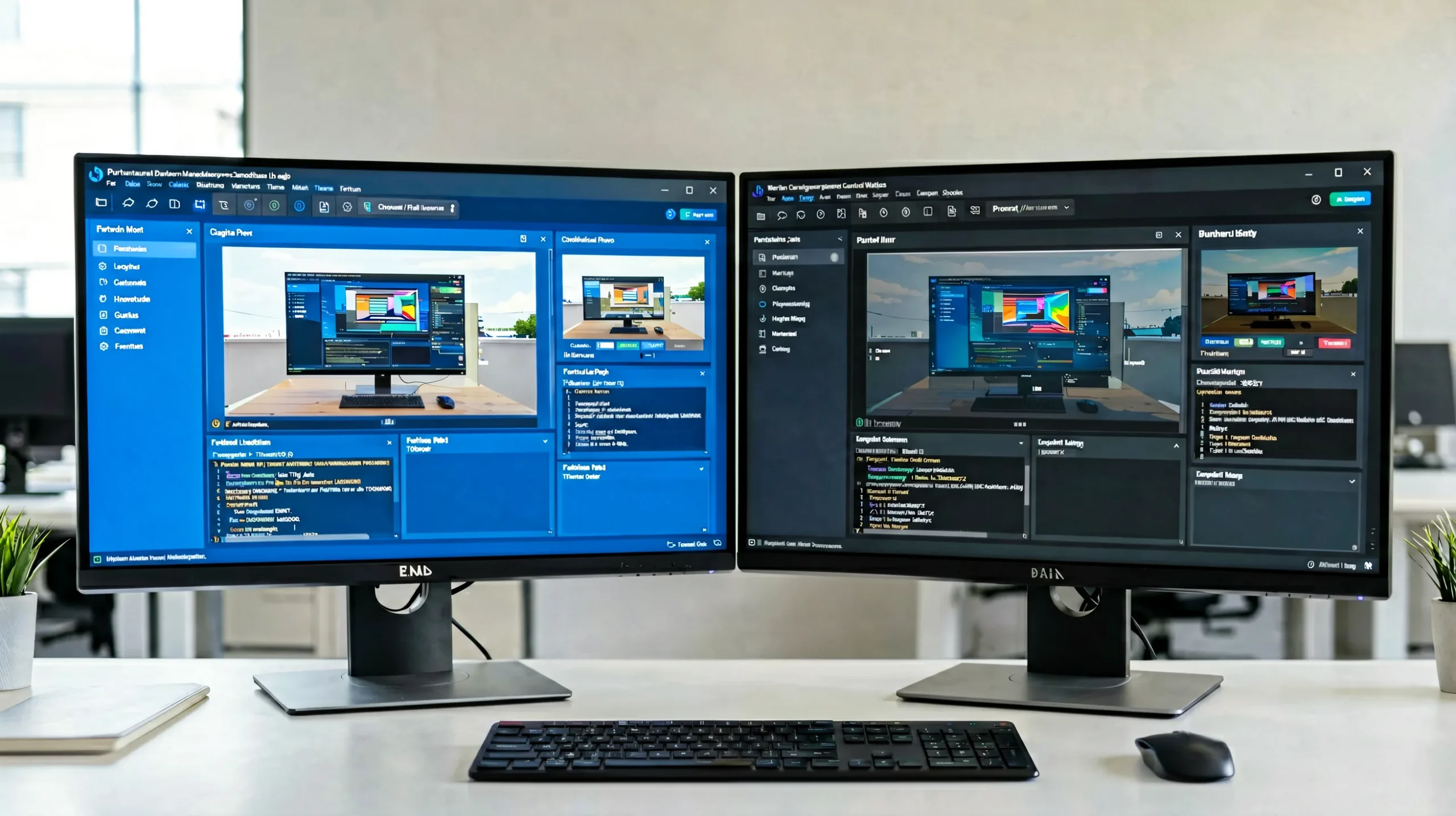 HDPlayer and NovaLCT LED control software interfaces on dual monitors for comparison