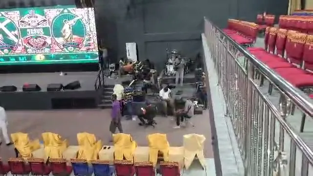 Video still: installers working on the Ehonor P2.5 LED screen at ICGC MAINS Church Tema Ghana