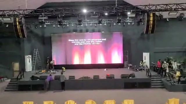 Video still: the Ehonor P2.5 LED screen lit at ICGC MAINS Church Tema Ghana
