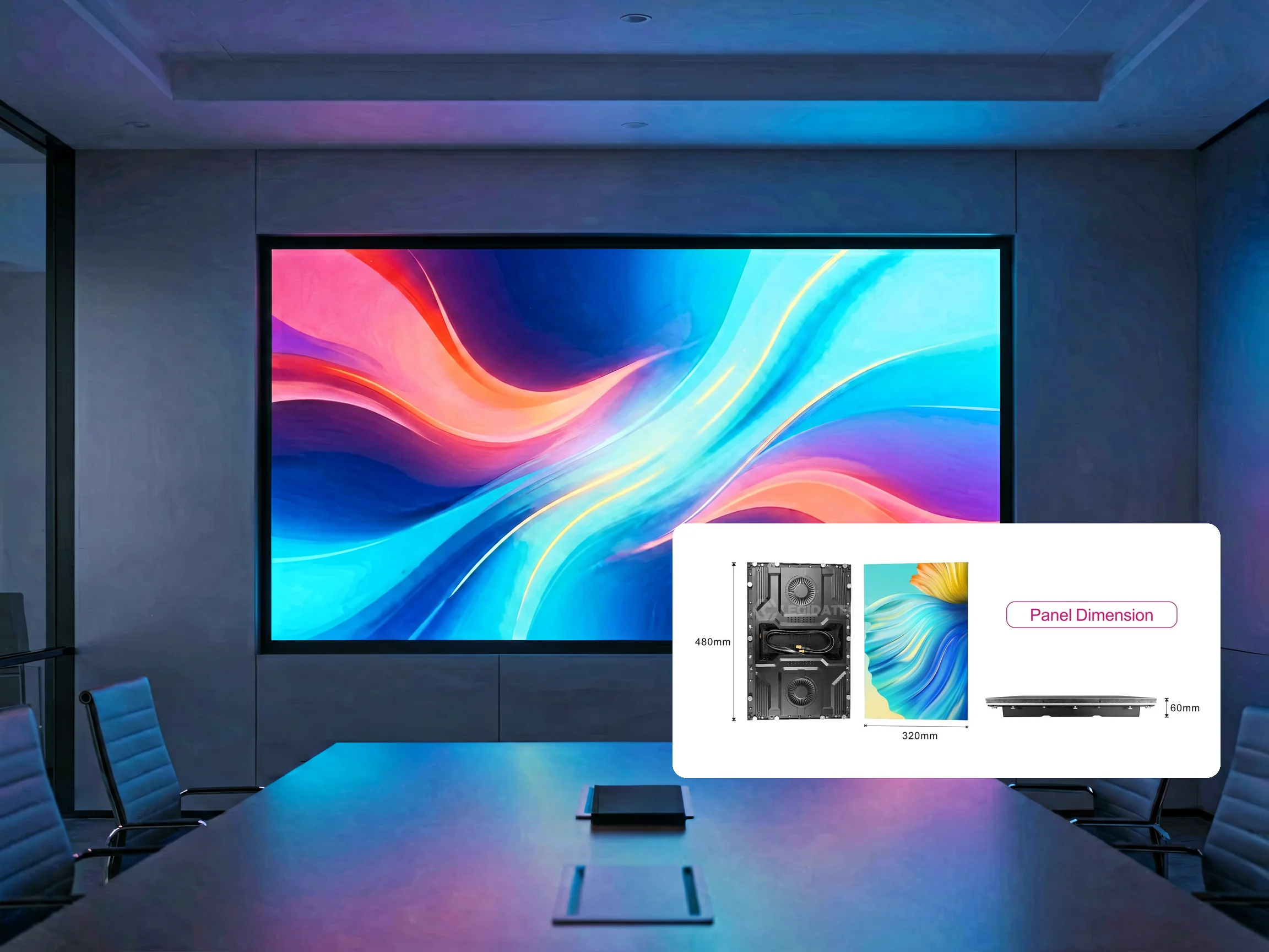 Indoor LED display solutions with ultra-thin Ehonor series video wall installed in modern conference room