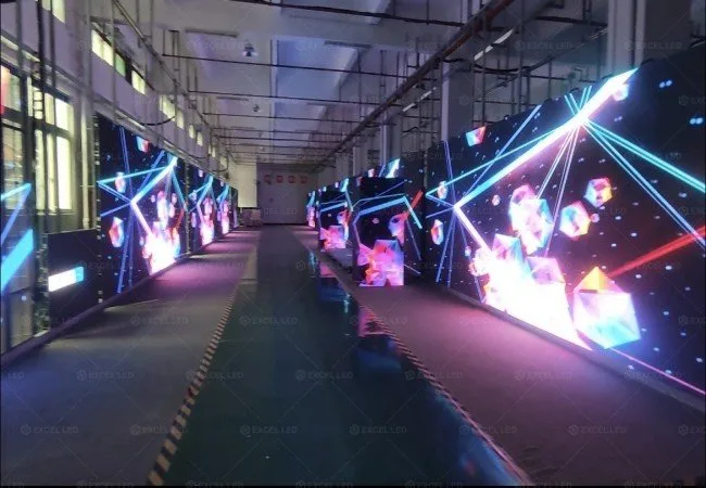 Indoor naked eye 3D LED display installed in a large lobby space