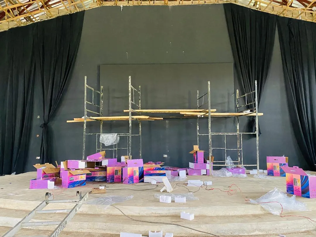 Church stage at Kingdom Gospel Mission Nigeria during LED display installation and setup