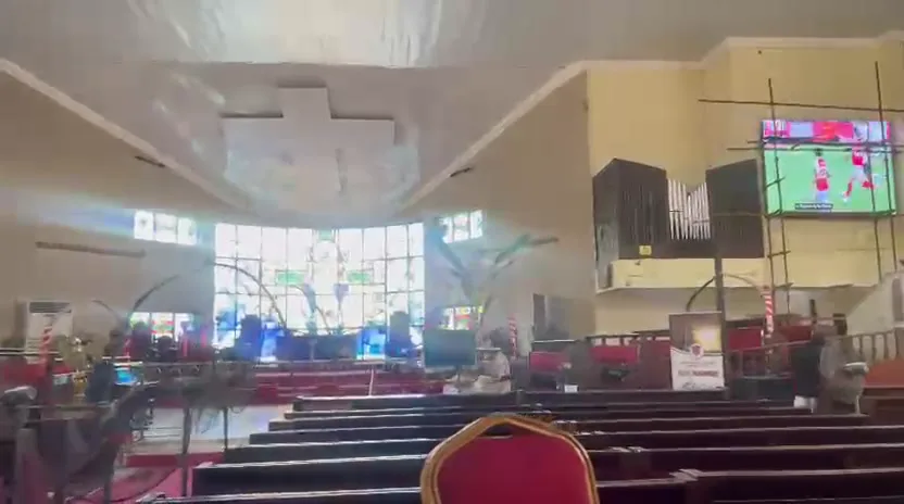 LED screen above the congregation captured from on-site video at Hoares Memorial Methodist Cathedral, Yaba Lagos
