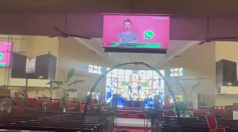 Wall-mounted church LED display video still from Hoares Memorial Methodist Cathedral, Yaba, Lagos