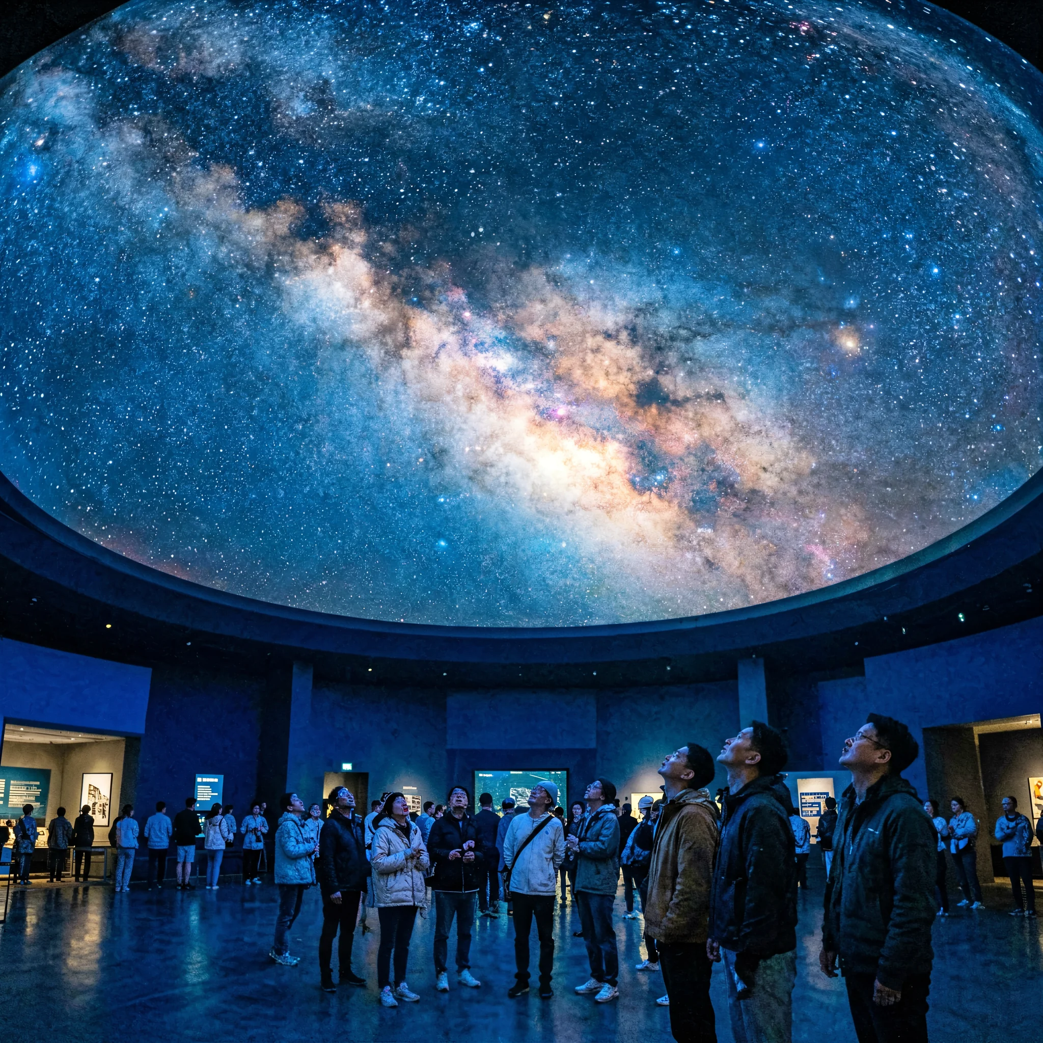 Hemispherical LED dome ceiling display in planetarium controlled by Mooncell MB400S
