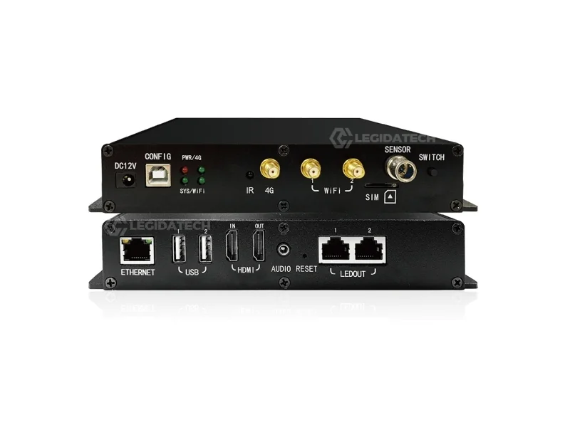 Mooncell MB400S special-shape LED controller front and back panel view showing all interface ports for irregular LED display control