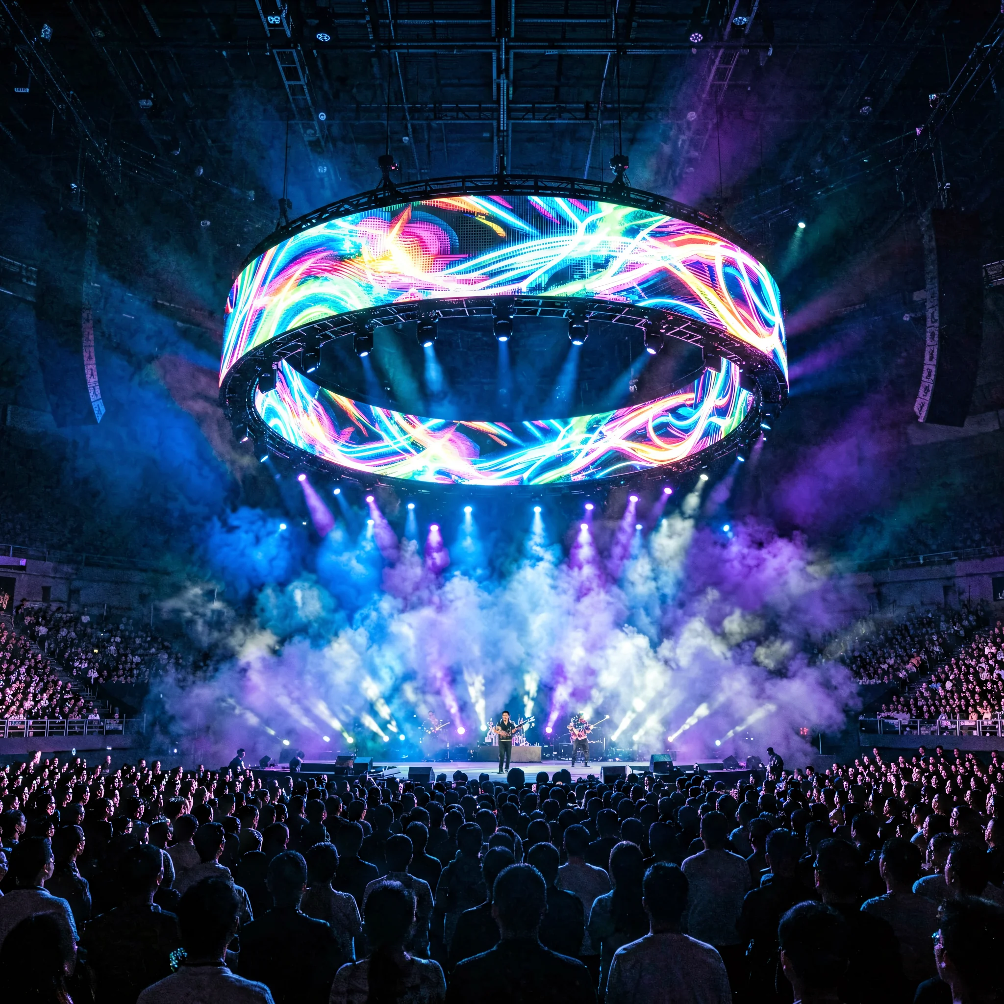 LED ring display on a concert stage controlled by a Mooncell MB400S controller