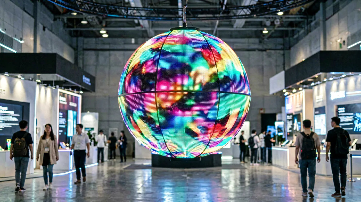 Spherical LED display at an exhibition