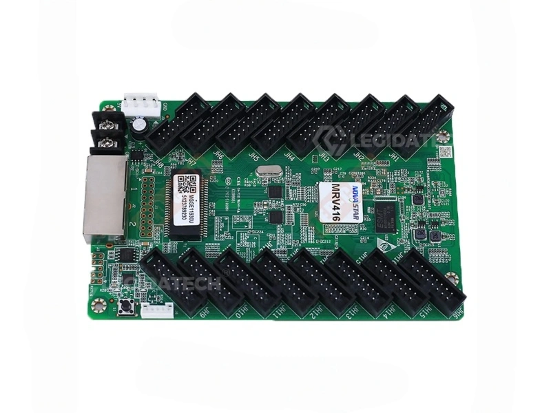 MRV416-N receiving card power connector 5-pin LCD connector and self-test button interface detail