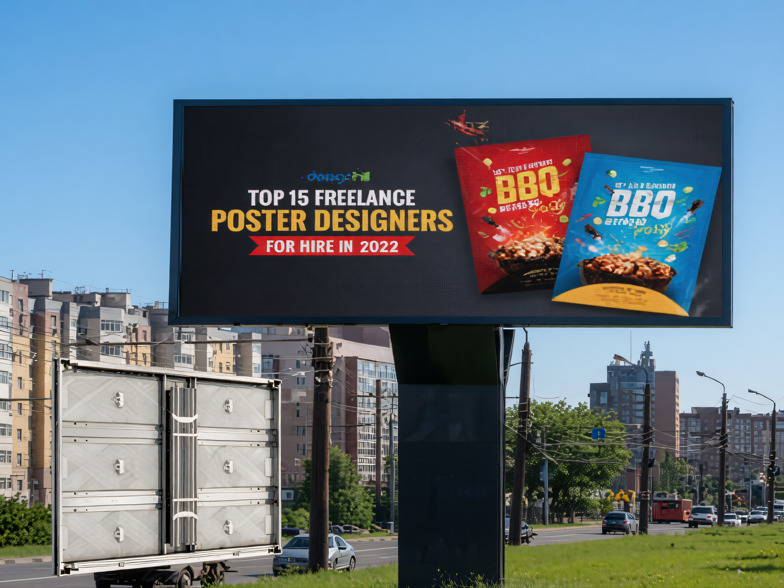 Proyecto publicitario con valla publicitaria LED exterior de la serie OK de 9,6 x 4,8 m