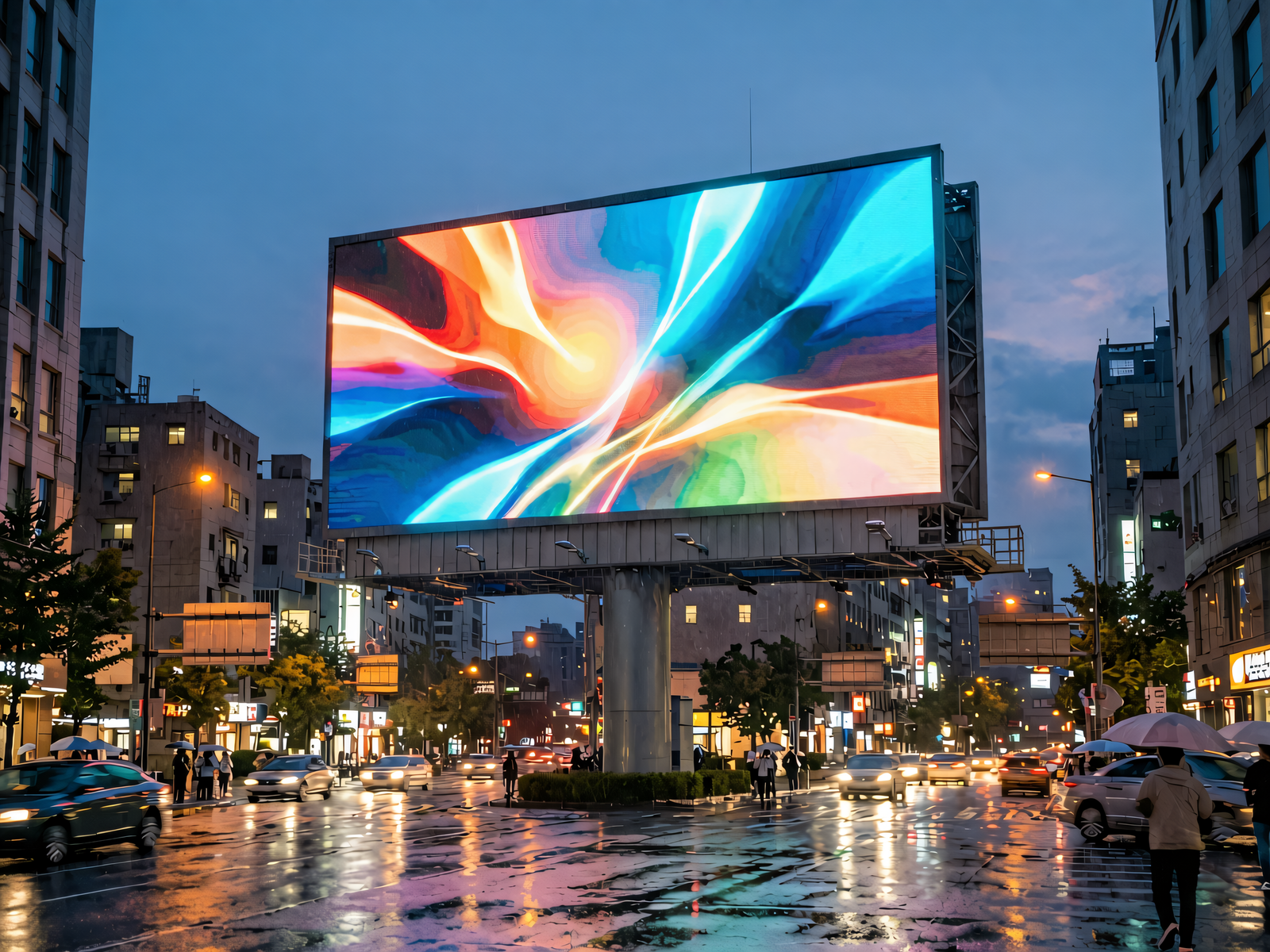 Pantalla LED publicitaria exterior en una calle de la ciudad.