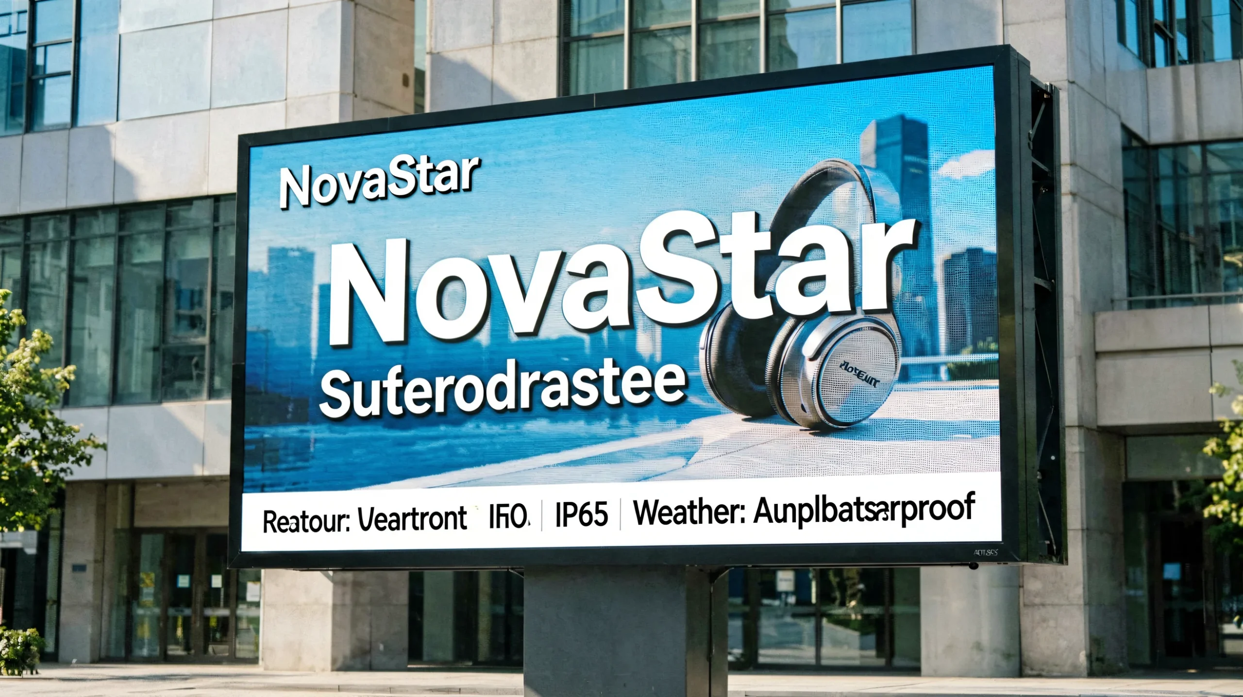 Outdoor LED billboard powered by NovaStar control system in urban setting with bright sunlight-readable display