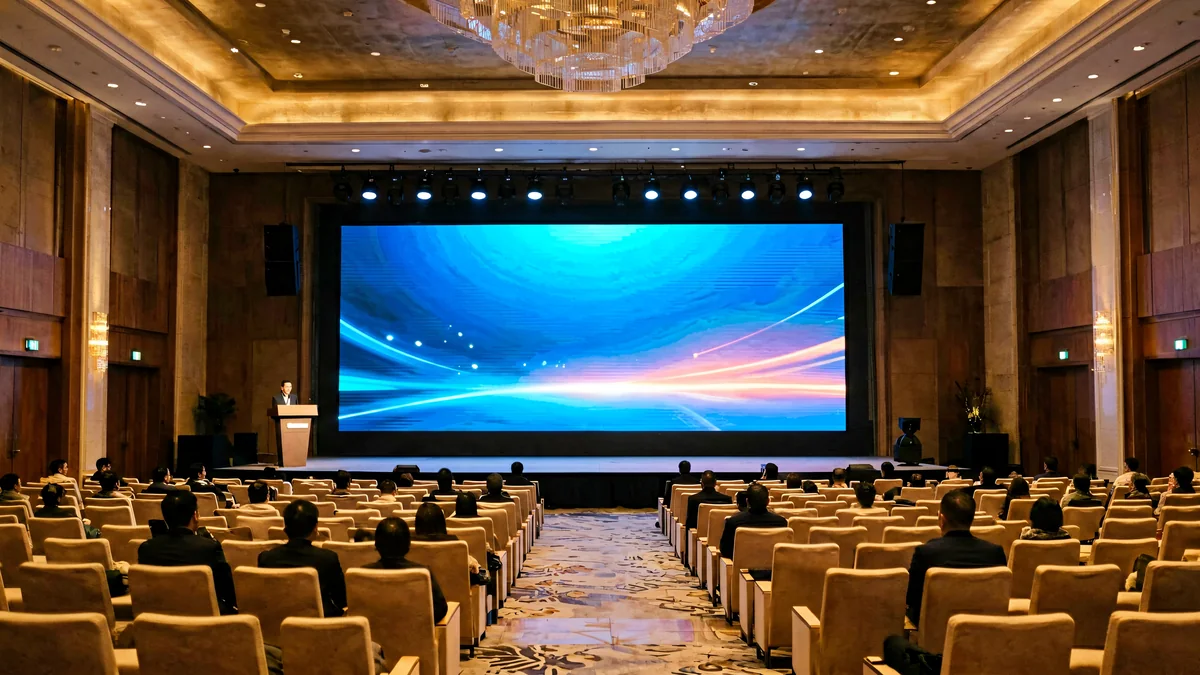 Videopantalla LED en sala de conferencias de un hotel de lujo