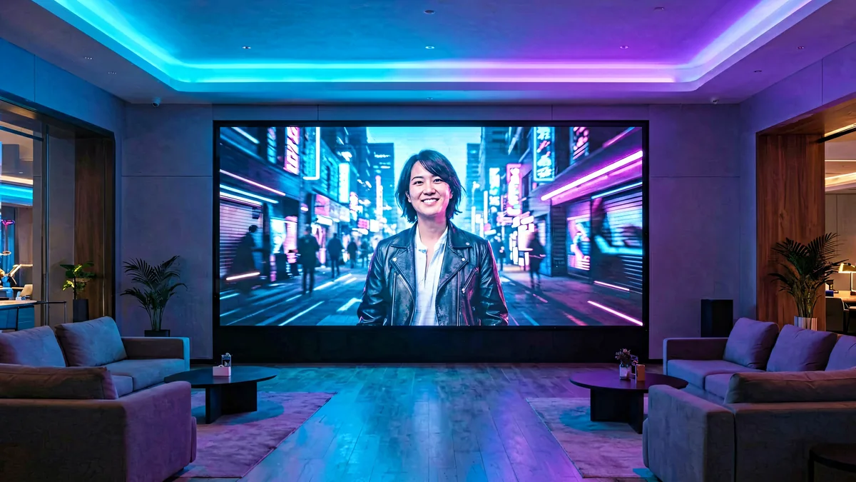 Videopantalla LED en la sala de karaoke de una discoteca.
