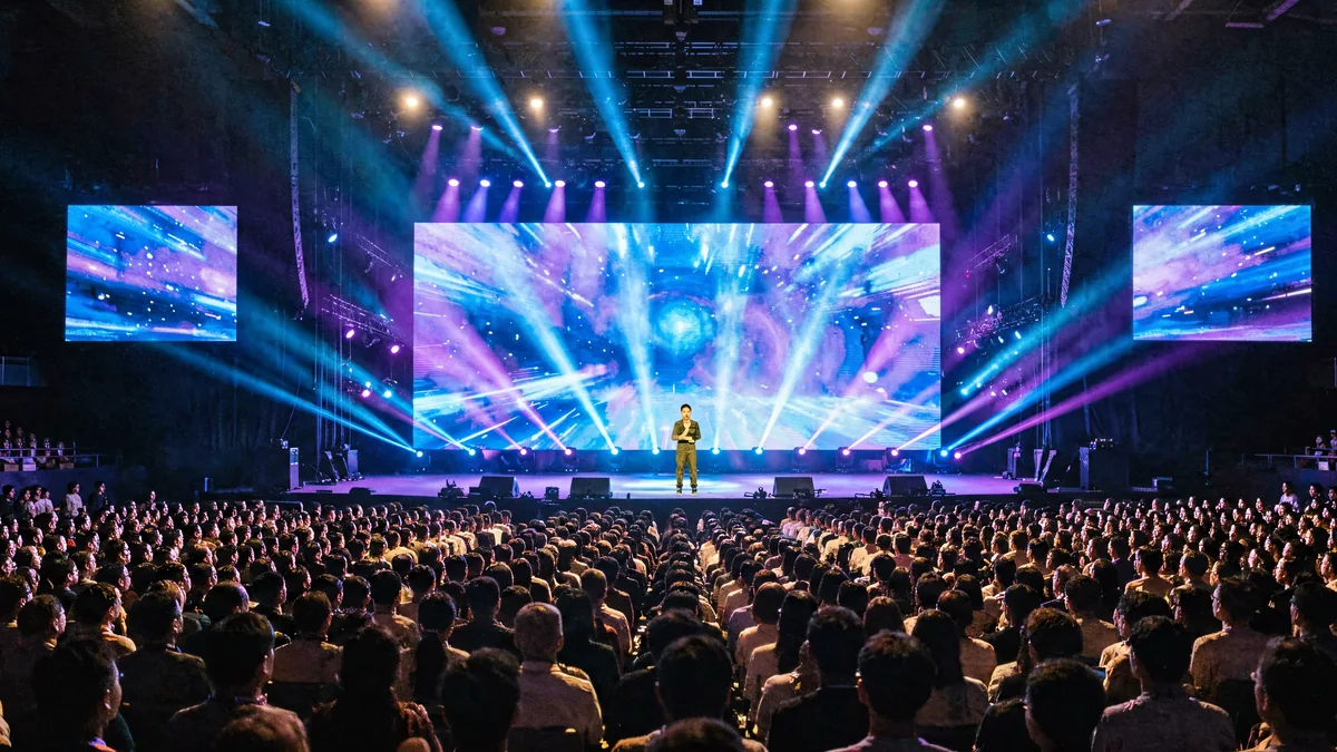 Escenario de conciertos con pantalla LED gigante de fondo